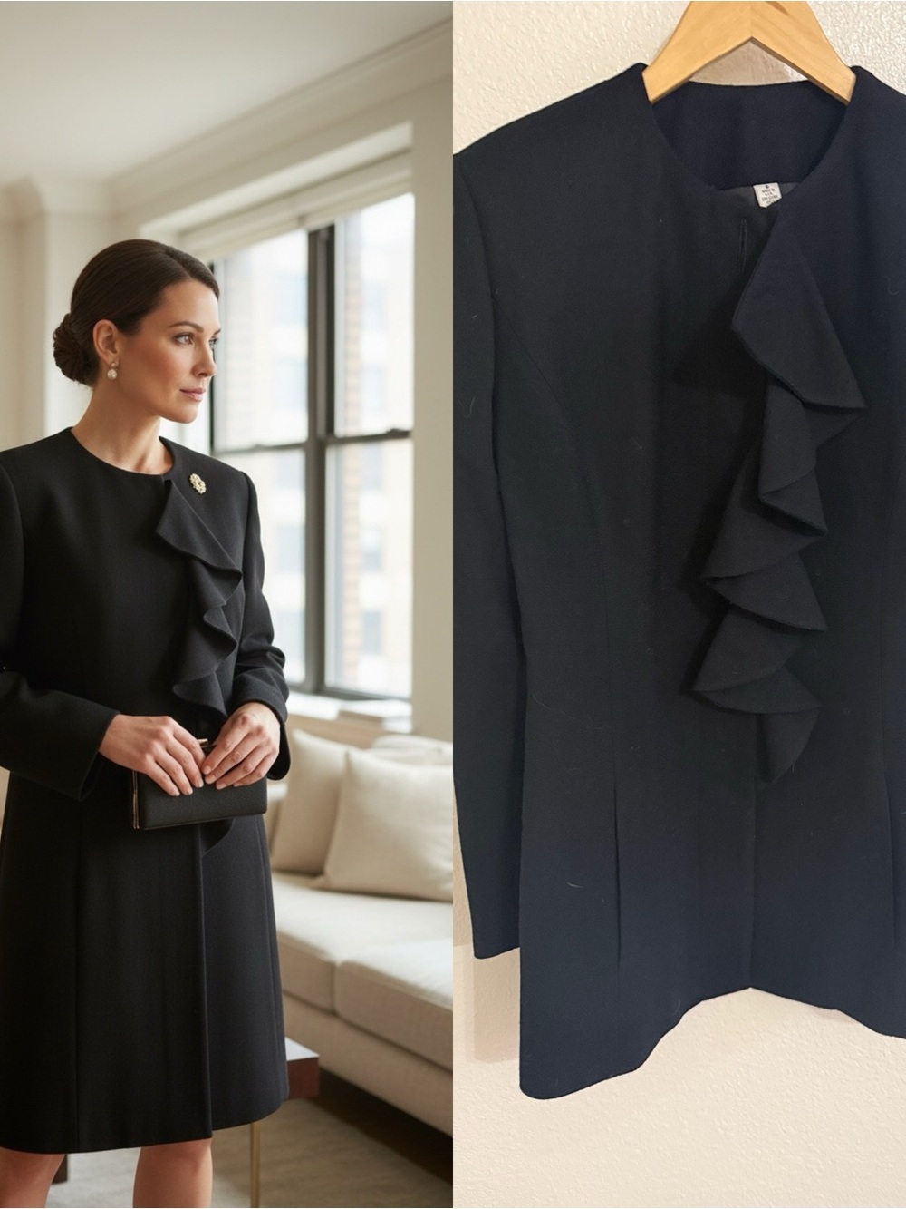George Simonton NWT Black Ruffle Blazer Jacket Size 6 $475 Retail